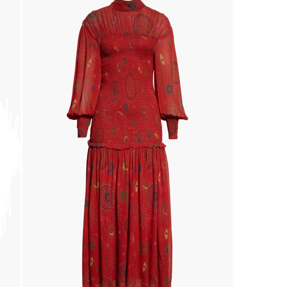 NWT $310 FARM Rio Mystic Night Print Smocked Long Sleeve Dress in Medium! - Picture 5 of 13